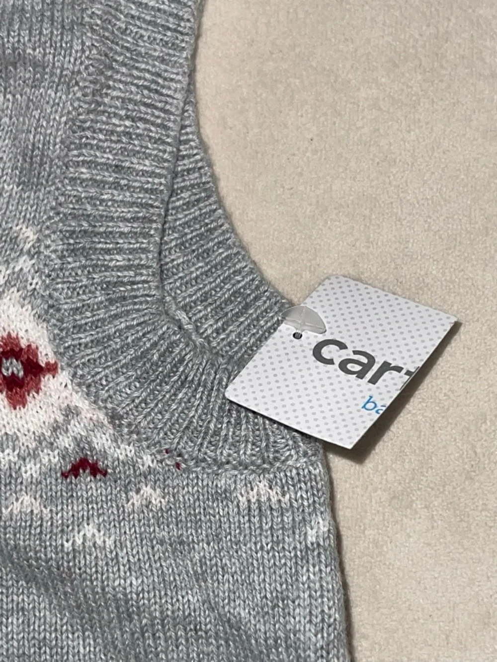 Carter's Gray Hooded Knit Vest with Red‎ & White Fair Isle Detail
